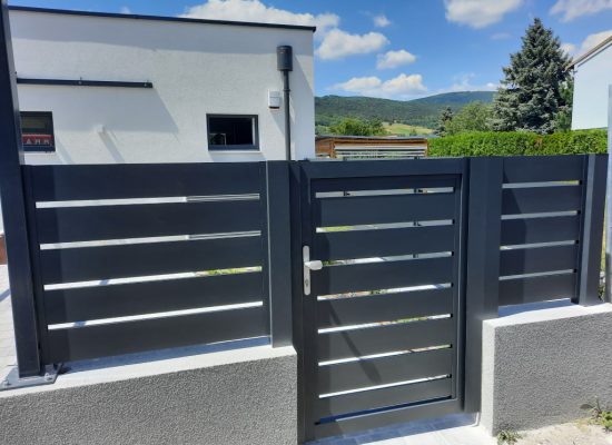 Aluminiumzaun, modern, Gehtür, Lamellenzaun
