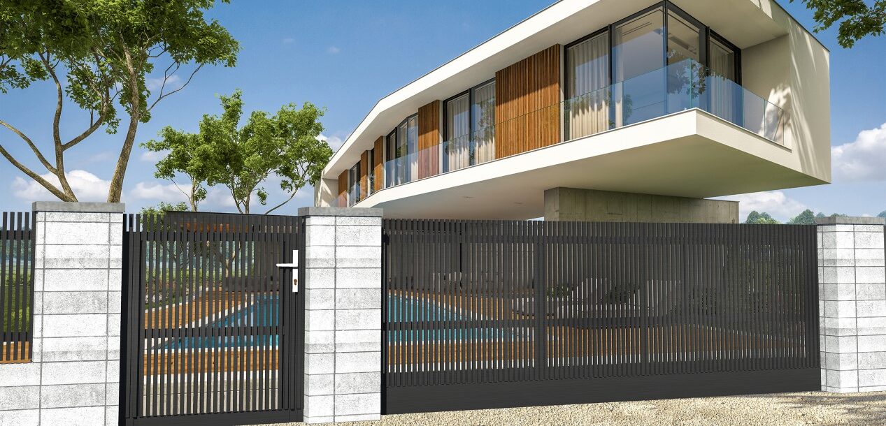 Gartentür, Schiebetor, Aluminium, modern, grau