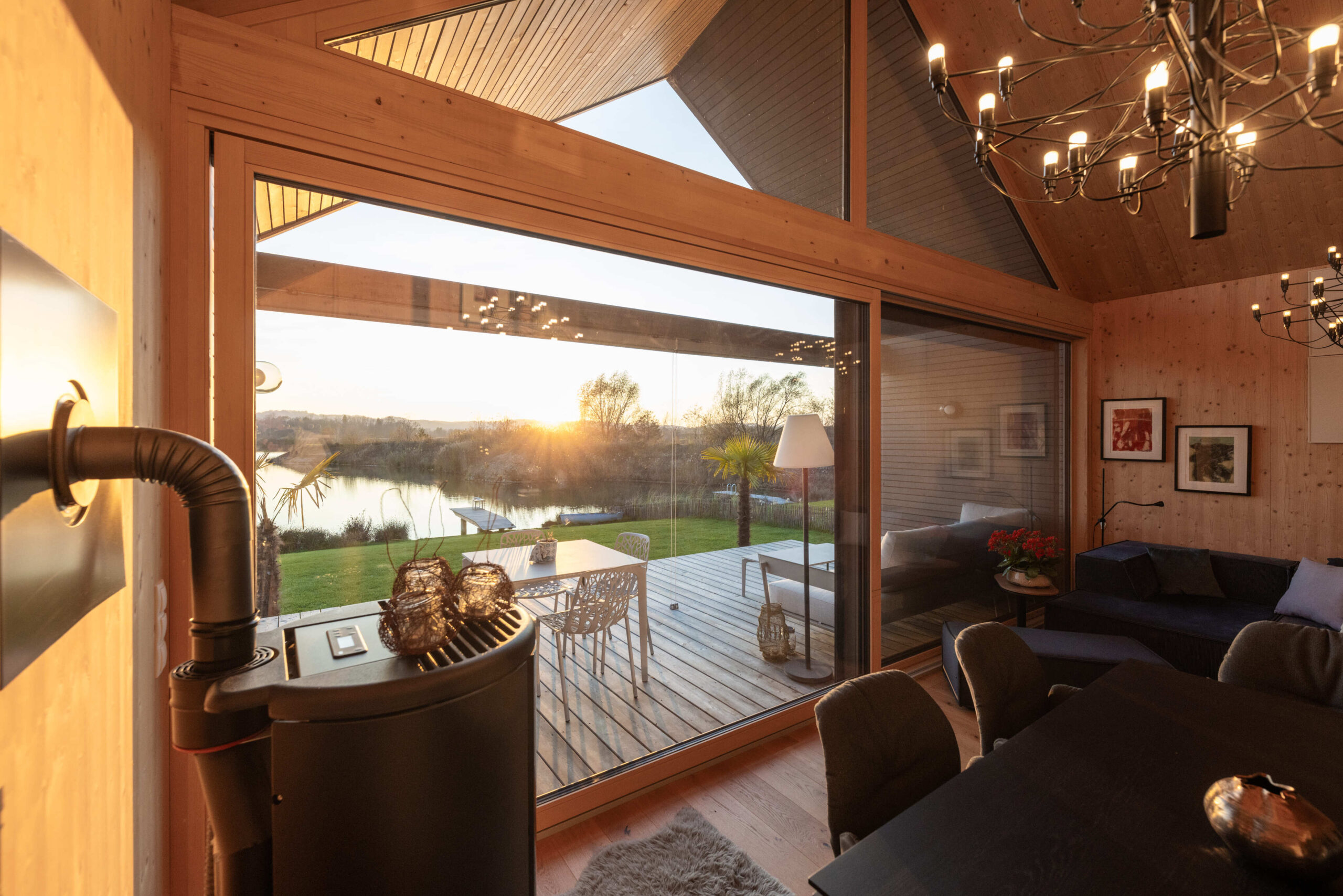 Hebeschiebetür mit Holzrahmen, Fixverglasung